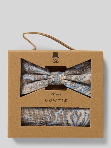Prince Bowtie Fliege und Einstecktuch im Set Sand 1