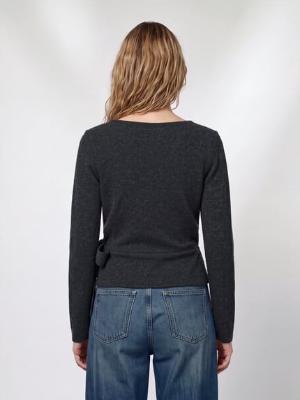 ONLY Langarmshirt mit Wickeloptik Anthrazit Melange 5