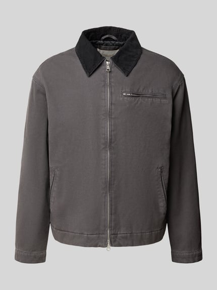 Produktfoto, Jacke mit Eingrifftaschen Modell 'CHAMBERI' von JACK & JONES aus reiner Baumwolle in Grau, Zweiwege-Reißverschluss, Umlegekragen, Regular Fit