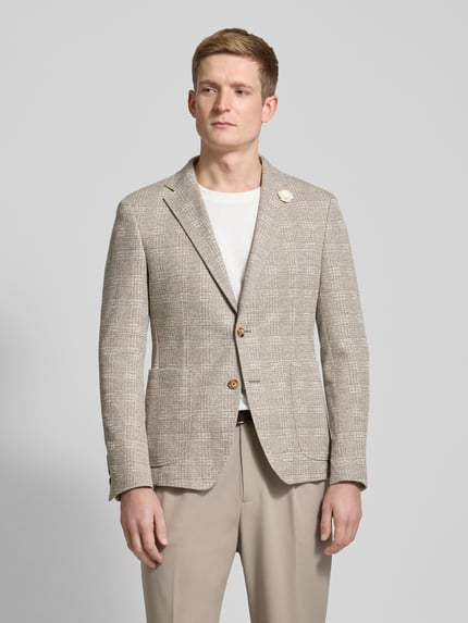 JOOP! COLLECTION Marynarka męska JOOP! Collection;Mieszanka bawełny z dodatkiem streczu;Prosty krój;Model ‘Hoverest’;Kołnierz z połami;Aplikacja;Brustasza;Nakładane kieszenie;Listwa guzikowa;Długość tyłu w rozmiarze 50: 73 cm;Szerokość ramion w rozmiarze 50: 44 cm;Długość rękawa w rozmiarze 50: 64 cm Beżowy 4