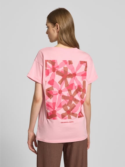 Colourful Rebel T-shirt z nadrukowanym motywem z tyłu model ‘Flower Square’ Różowy 5