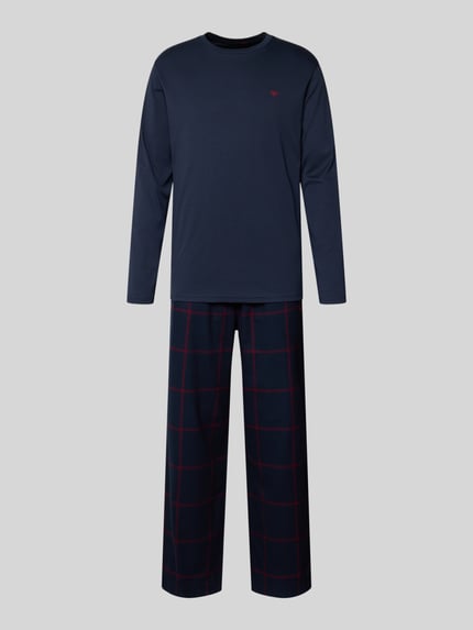 Emporio Armani Relaxed Fit Pyjama mit Logo-Stitching Modell 'Long' Marine 1