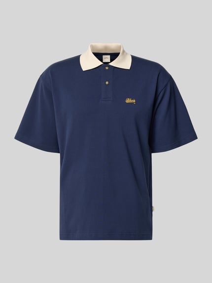 Productfoto, Regular Fit Piqué-Poloshirt met labelstitching van BLKVIS, heren poloshirt van katoenmix met knoopsluiting, ruglengte maat M 63 cm, donkerblauw en ecru, zachte piquéstructuur