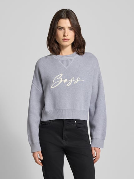 BOSS Orange Relaxed Fit Strickpullover aus reiner Baumwolle Modell 'FINEVRA' Hellgrau 4