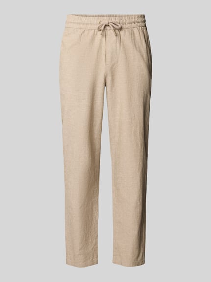 Produktfoto, Hose aus Baumwoll-Leinen-Mix mit elastischem Bund von Blend in Beige, Regular-Fit, Modell 'ABAN', feine Struktur, für Herren