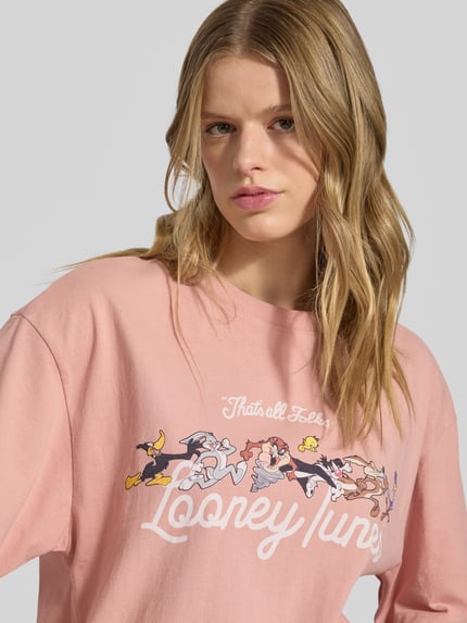 REVIEW T-shirt typu oversized z nadrukiem z motywem Brudnoróżowy 3