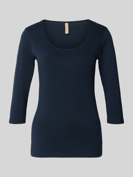 Productfoto, T-shirt met 3/4-mouw model 'Pylle' van Soyaconcept, donkerblauw, slim fit, ronde hals, katoenmix met stretch
