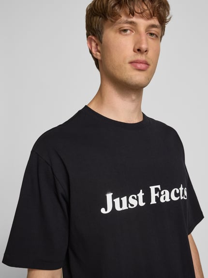 REVIEW T-shirt met geribde ronde hals Zwart - 3