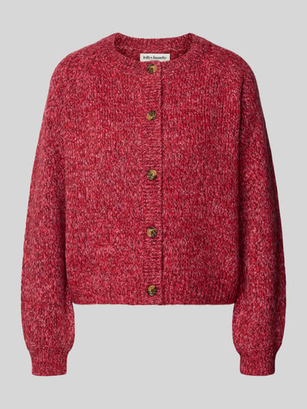 Produktfoto, Relaxed Fit Strickjacke aus Woll-Mix Modell 'Nova' von LOLLYS LAUNDRY in meliertem Rot mit Knopfleiste, Damen Strickjacke, grobe Textur