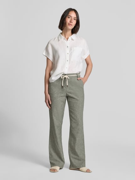 Christian Berg Woman Stoffhose aus Leinen-Baumwoll-Mix mit Bindegürtel Khaki Melange 1