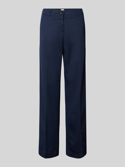 Productfoto, donkerblauwe Hose mit Bügelfalten van Brax van katoenmix met lyocell, regular fit, sierzakken, rechte pijpen, gladde textuur