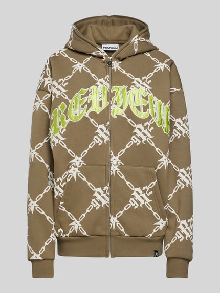 REVIEW Sweatjacke mit Label-Patches Oliv 2