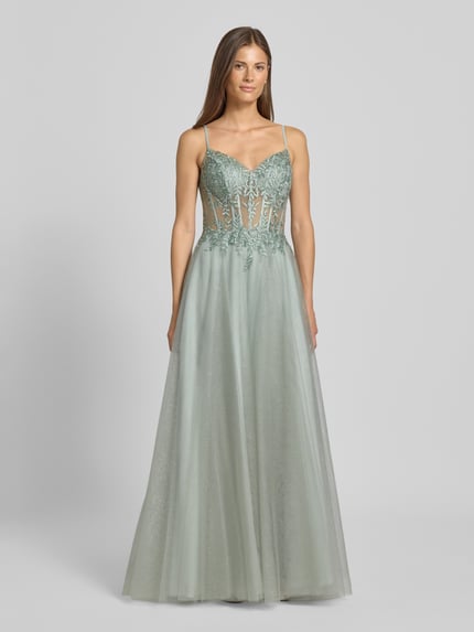 LUXUAR FASHION Avondjurk met siersteentjes Groen - 4