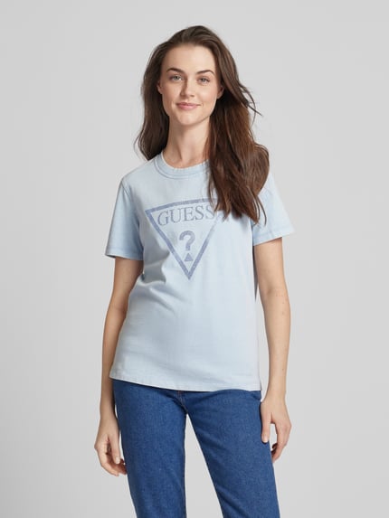 GUESS T-Shirt mit Strasssteinbesatz Hellblau 4