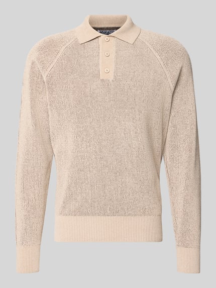 Produktfoto, beżowy sweter z kołnierzykiem polo, delikatna faktura dzianiny, Regular Fit Pullover mit Polokragen Modell 'BEN' von Jake*s Studio Men