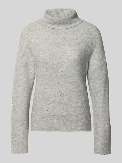 Produktfoto, Oversized Rollkragenpullover mit Paillettenbesatz Modell 'ARIZONA LS SEQUINS' von Only in Optik: Unifarben, Passform: Oversized, Applikation: Paillettenbesatz, Label-Stitching, Effektgarn, Kragenform: Rollkragen, Ärmelform: Langarm, Ärmelabschluss: Gerippt, Rumpfabschluss: Gerippt, Materialverarbeitung: Strick