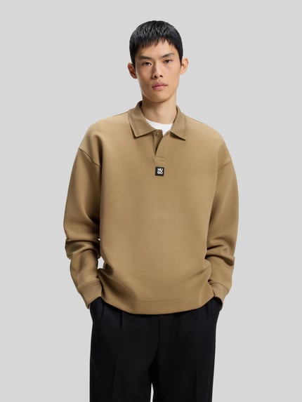 HUGO bluza o kroju oversized z mieszanki bawełny model 'Dabins' Beżowy 4