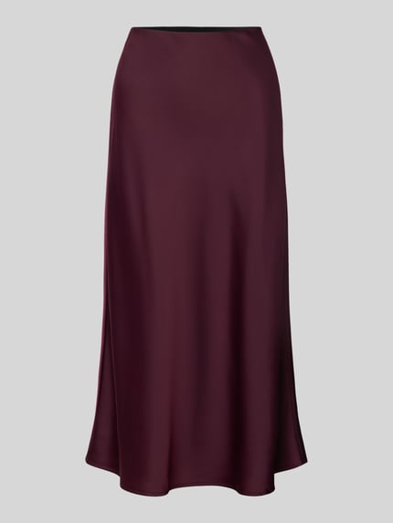 Produktfoto, Midirock mit elastischem Bund Modell 'PELLA' von YAS in glänzendem bordeauxrot, A-Linie, Satin, glatte Textur
