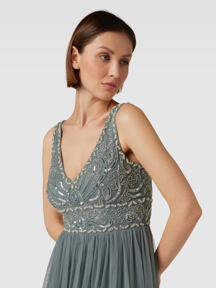Lace & Beads Abendkleid mit Ziersteinbesatz Dunkelgrau 3