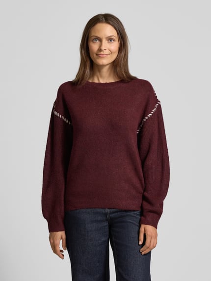 FREE/QUENT Sweter z dzianiny z okrągłym dekoltem model ‘Kinlock’ Bordowy 4