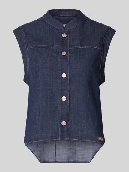 Produktfoto, Weste mit Stehkragen und Knopfleiste Modell 'Lara' von GANG aus Baumwoll-Viskose-Mix, Regular-Fit mit Label-Detail, dunkelblau.