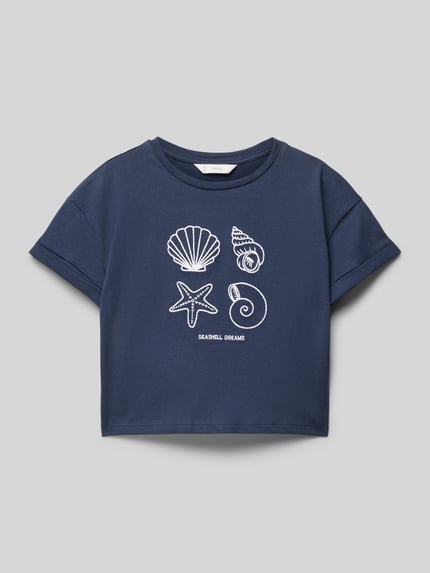 MANGO Boxy Fit T-Shirt mit Motiv-Stitchings Modell 'seashell' Marine 1