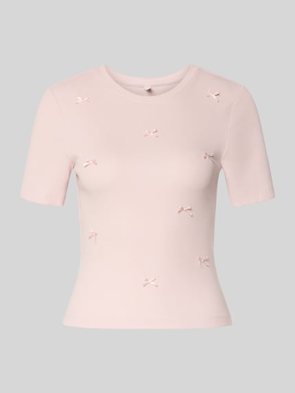 ONLY slim fit T-shirt van katoenmix model 'FEMKE' Roze - 2