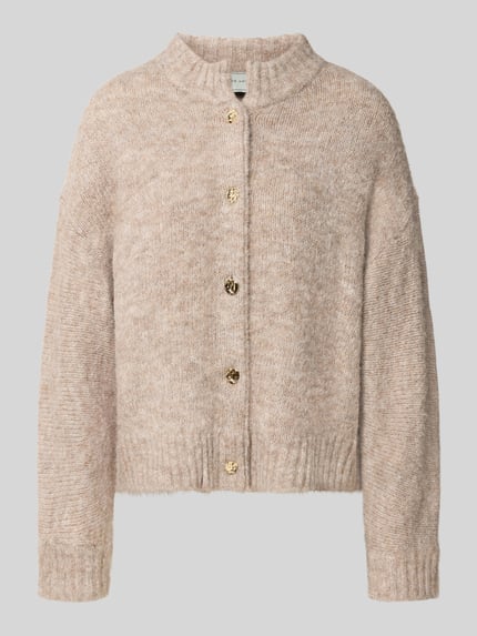 Produktfoto, Cardigan mit Stehkragen Modell 'Taura' von Neo Noir aus Material-Mix mit Woll-Anteil in Beige, Knopfleiste, Regular Fit