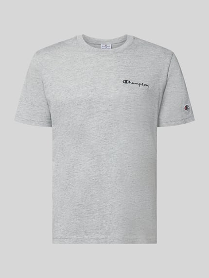 Produktfoto, graues Herren T-Shirt mit Logo-Stitchings Modell 'ICONS CONTRAST' von CHAMPION aus Baumwoll-Mix, Modern Fit, Rundhalsausschnitt.