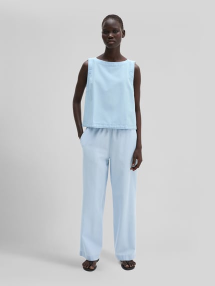 Marc O'Polo relaxed fit blouse met korte mouwen van mix van katoen en lyocell Lichtblauw - 1