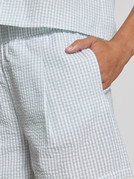 REVIEW Loose fit shorts van katoenmix met Vichy-ruit Lindegroen - 3