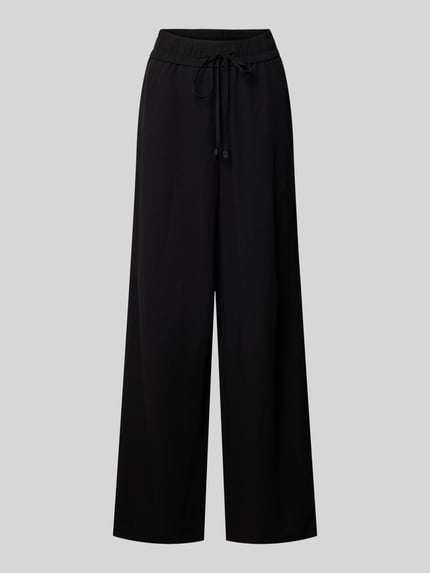 Produktfoto, Leinenhose mit elastischem Bund Modell 'Roma' von STEHMANN in Schwarz, Wide-Leg-Pants aus Reine Leinen, glatte Textur