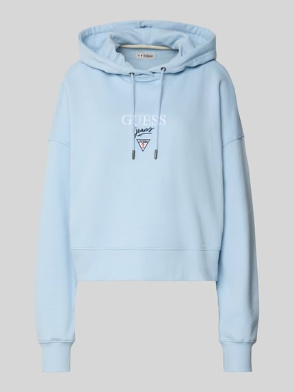 Produktfoto, Relaxed Fit Bluza z kapturem z wyhaftowanym logo Modell 'Baker' od Guess Jeans z bawełny, kolor jasnoniebieski, elastyczne wykończenia.