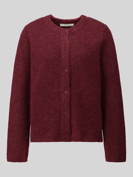 Produktfoto, bordeauxrote Relaxed Fit Strickjacke aus Woll-Mix Modell 'LULU' von Selected, Damen Strickjacke, weiche Textur, gerade Form