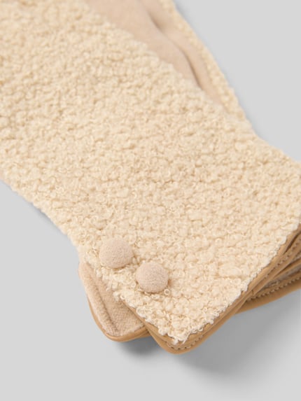 EEM Regular Fit Handschuhe mit Kunstfellbesatz Beige 2
