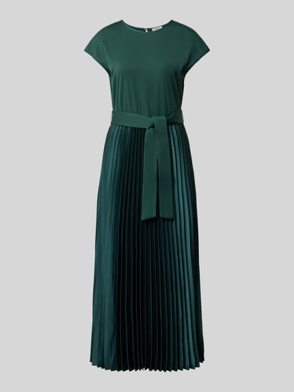 Produktfoto, Regular Fit Freizeitkleid mit Plissee-Rock Modell 'GELA' von Weekend Max Mara in dunklem Grün, glatter und plissierter Stoff.