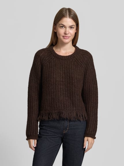 Smith and Soul Regular Fit Strickpullover aus Woll-Mix mit Fransen Dunkelbraun 4