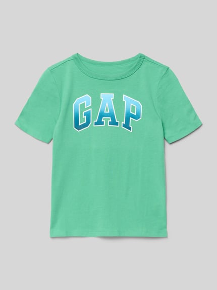 Produktfoto, Regular Fit T-Shirt mit Logo-Print von GAP, Kinder T-Shirt aus reiner Baumwolle in Grün, Rundhalsausschnitt, Rückenlänge 47 cm bei Größe 116
