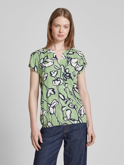 Tom Tailor Loose fit blouse met korte mouwen van pure viscose met all-over motief Lichtgroen - 4