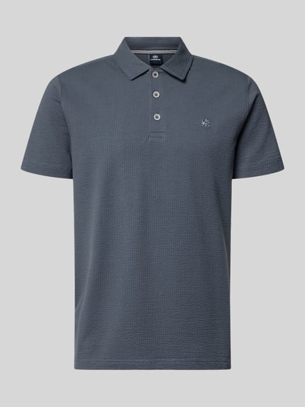 Produktfoto, Regular Fit Poloshirt mit Logo-Stitching von Lerros in Dunkelgrau, Baumwoll-Mix mit Strukturmuster, kurze Knopfleiste, Vorderansicht