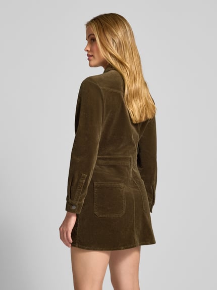 Jake*s Casual Mini-jurk in ribcordlook met borstzakken Olijfgroen - 5
