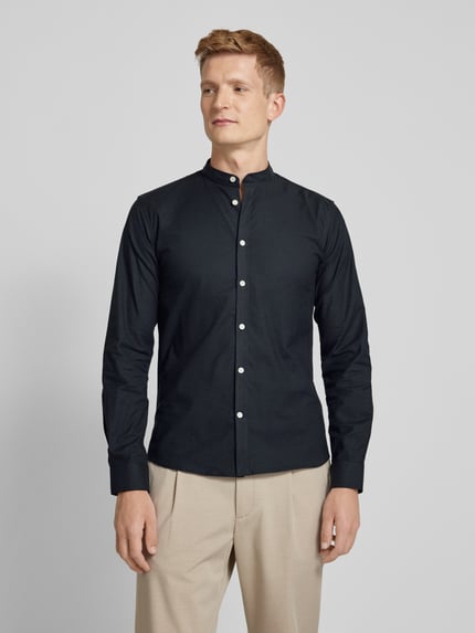 Lindbergh Slim Fit Freizeithemd mit Stehkragen Modell 'Oxford' Black 4