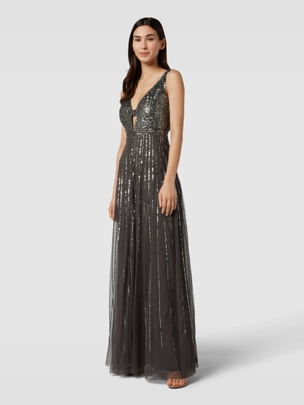 Lace & Beads A-Linien Abendkleid mit Paillettenbesatz Mittelgrau 1