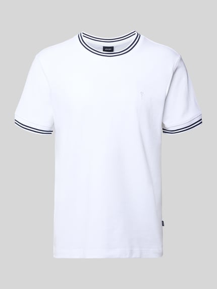 Produktfoto, T-Shirt mit Kontraststreifen Modell 'Jose' von JOOP! Collection, biały, krój regular fit, bawełna z domieszką elastanu, okrągły dekolt, długość tyłu w rozmiarze M: 67 cm