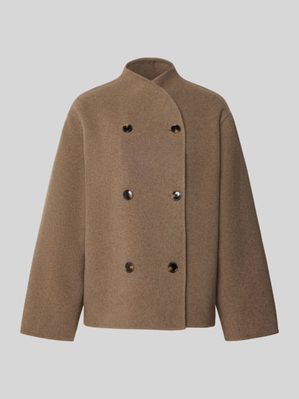 Produktfoto, Jacke mit Stehkragen von Jake*s Collection, brązowy materiał z domieszką wełny, luźny krój, guziki, faktura gładka