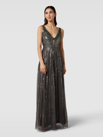 Lace & Beads A-Linien Abendkleid mit Paillettenbesatz Mittelgrau 4