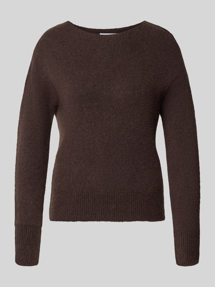 Produktfoto, Slim Fit Longsleeve mit Alpaka-Anteil von Rich & Royal w kolorze ciemnobrązowym, elastyczna mieszanka materiałów, dzianina, okrągły dekolt, długość tyłu w rozmiarze S: 50 cm, długość rękawów w rozmiarze S: 78 cm