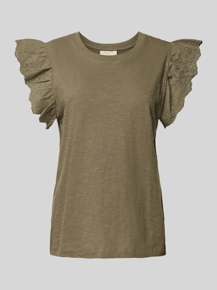 FREE/QUENT T-Shirt in unifarbenem Design Modell 'Azing' Oliv 2