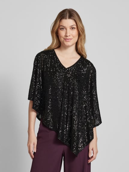 Vera Mont Blousenshirt met pailletten en V-hals Zwart - 4