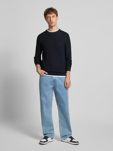 ONLY & SONS Regular Fit Strickpullover mit Strukturmuster Modell 'KALLE' Dunkelblau 1
